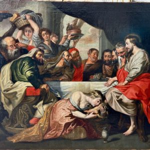 S3598 Uczta w domu Szymona Faryzeusza, Duży olej na płótnie, XVII w.