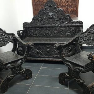 S3702 Neorenesansowa ławka/skrzynia + krzesła