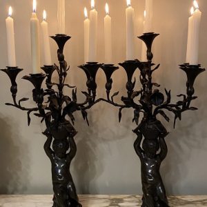 S3744 2 x Kandelabr w kształcie putta, XIX w.