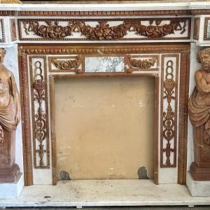 S3374 Neoklasycystyczny kominek z kariatydami, XIX w.