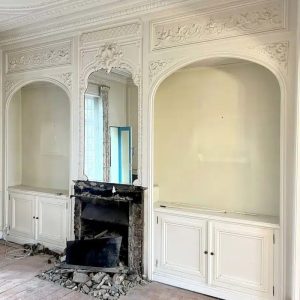 S1277 Duża obudowa kominka z lustrem i dwoma wnękami, XIX w.