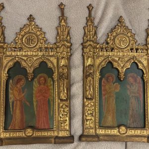 S4445 Para religijnych obrazów, Neogotycki olej na miedzi, XIX w.