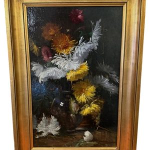 S2109 Martwa natura z chryzantemami, Olej na drewnie, XIX w.