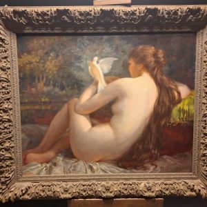 S1534 Naga kobieta z gołębiem, Olej na płótnie, XX w.