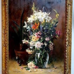 S1929 Bukiet kwiatów, Duży olej na płótnie, XX w.