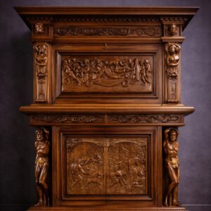 S643 Bogato rzeźbiony renesansowy kredens z kariatydami, XIX w.