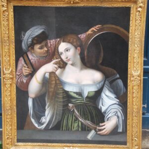 S4569 Młoda kobieta w lustrze, Duży olej na płótnie, XVII w.