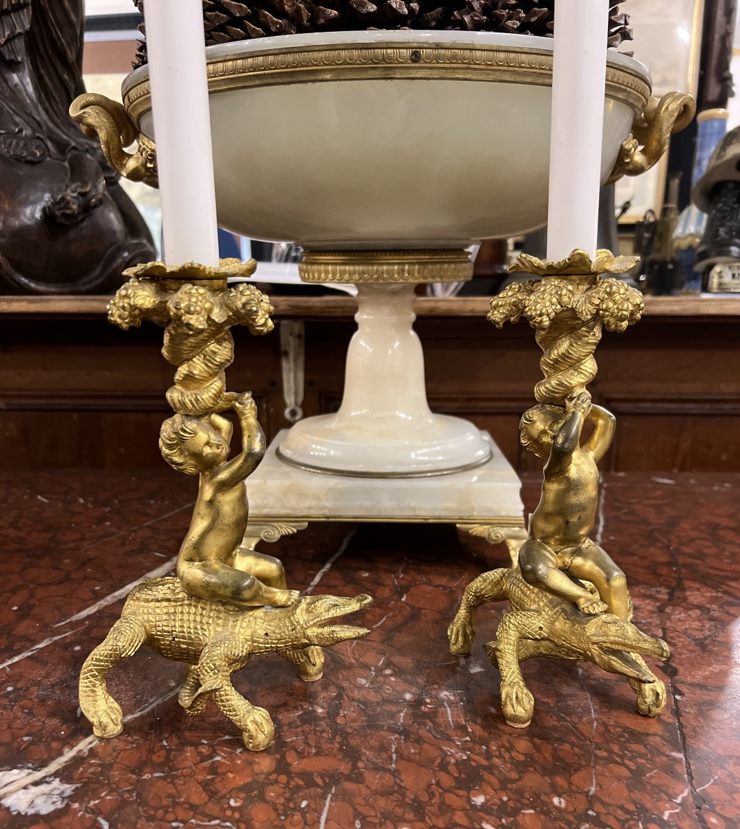 S1530 2 x Świecznik z puttami na waranach, XIX w. - obrazek 2