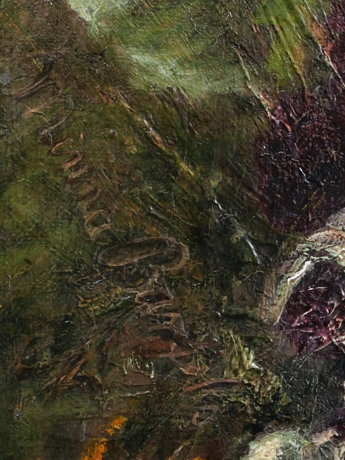 K70 Francuski obraz olejny w ramie, martwa natura z kwiatami słonecznika i ślimakiem. - obrazek 4