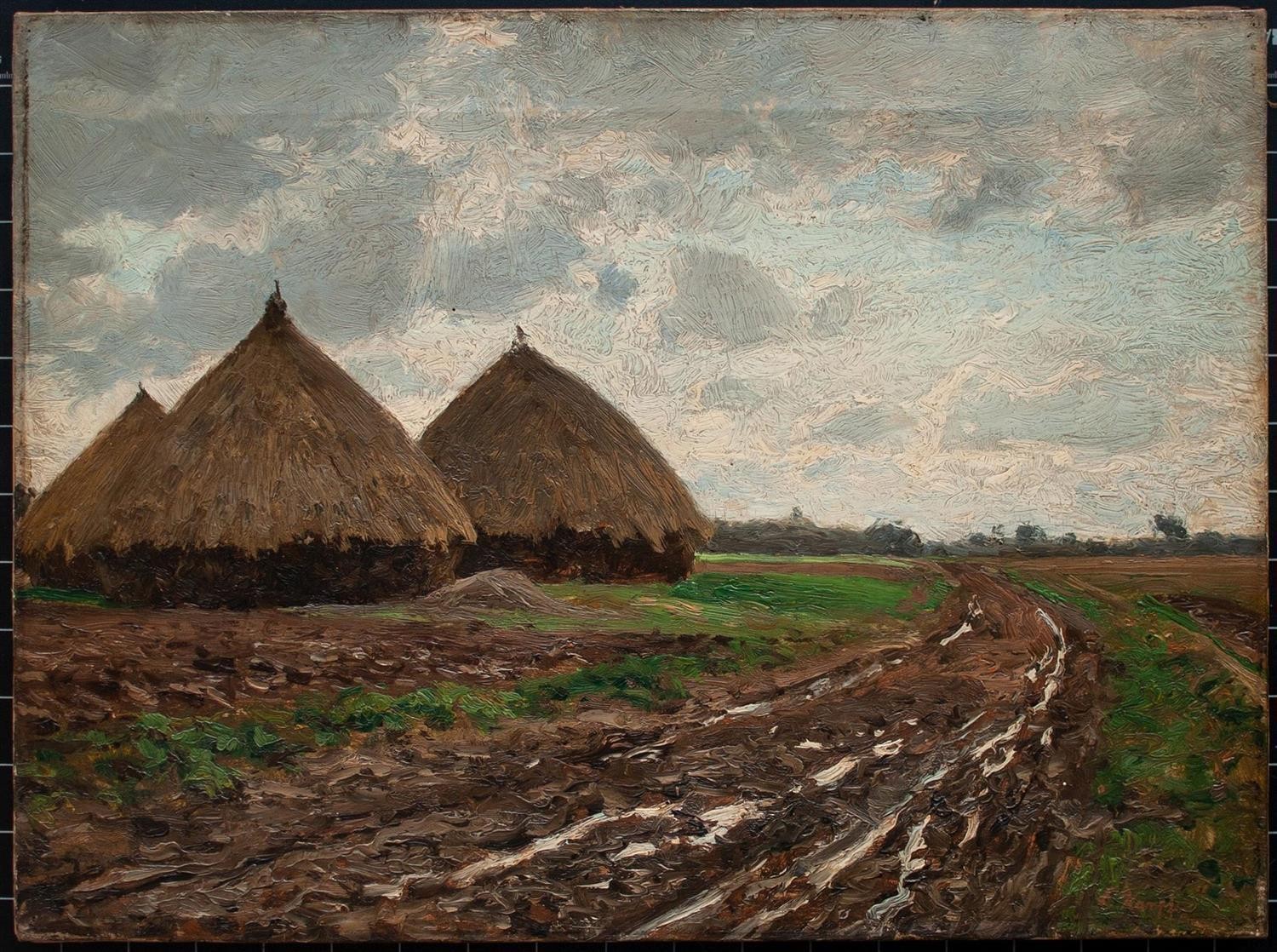 K71 Szkoła Eugen Kampf Heuhocken Krajobraz w Düsseldorfie sygnowany olej na płótnie przed 1900 rokiem - obrazek 2