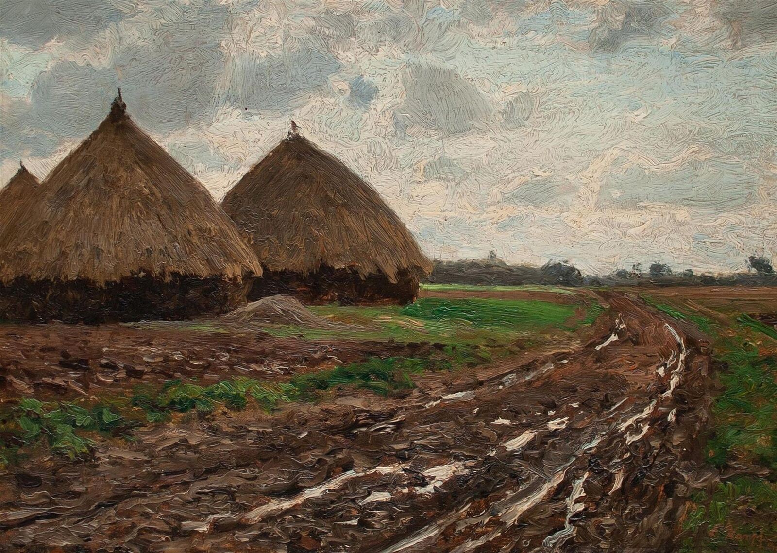 K71 Szkoła Eugen Kampf Heuhocken Krajobraz w Düsseldorfie sygnowany olej na płótnie przed 1900 rokiem - obrazek 3