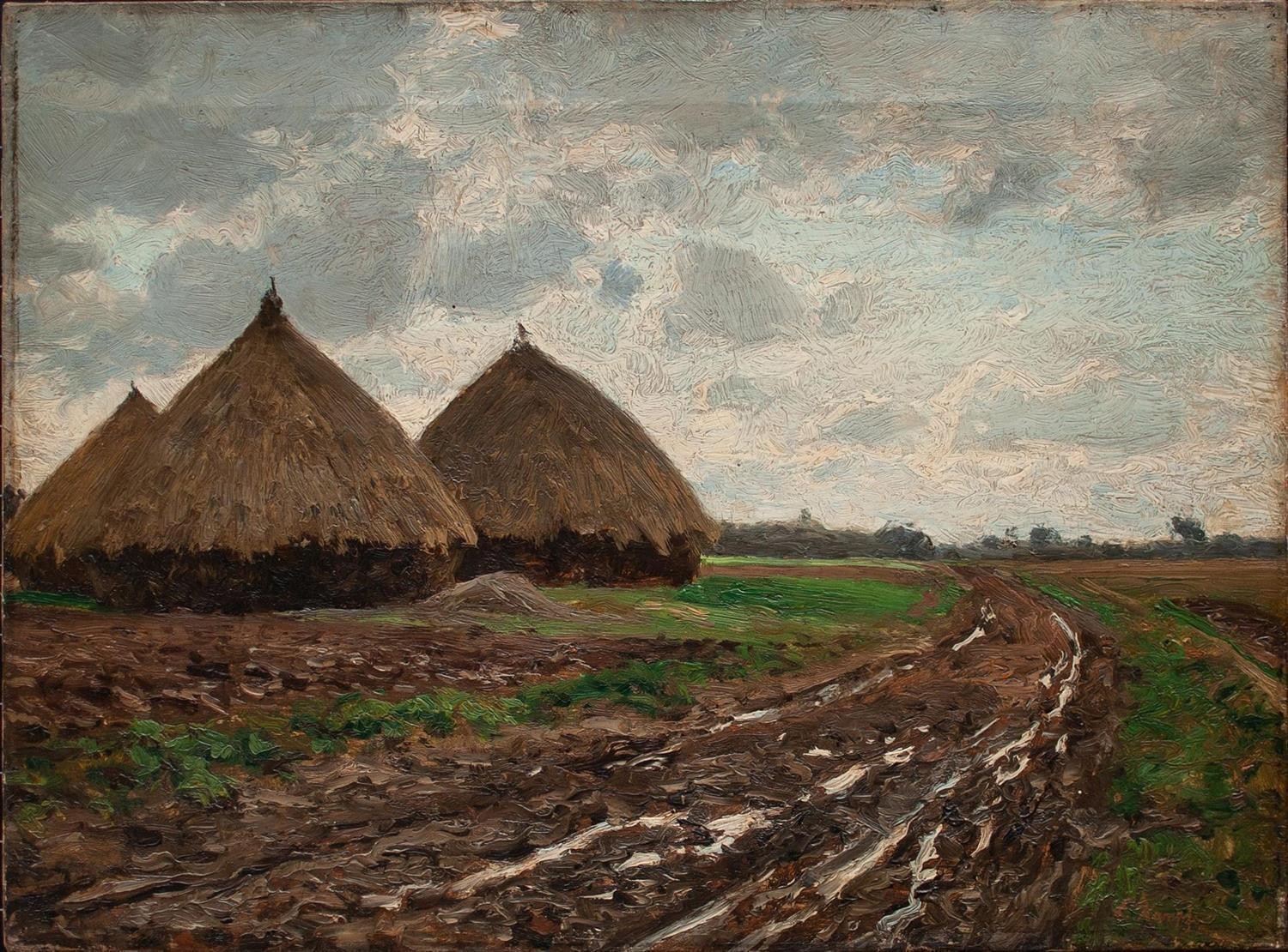 K71 Szkoła Eugen Kampf Heuhocken Krajobraz w Düsseldorfie sygnowany olej na płótnie przed 1900 rokiem - obrazek 4