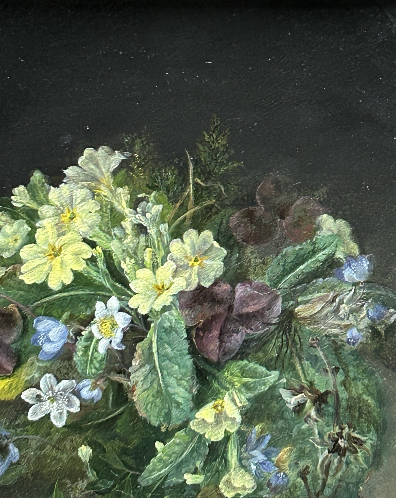 K91 Antyczny Obraz Olejny, Bukiet, Kwiaty, Liście, Sygnowany, W Obrazie, Wysoka Jakość - obrazek 3