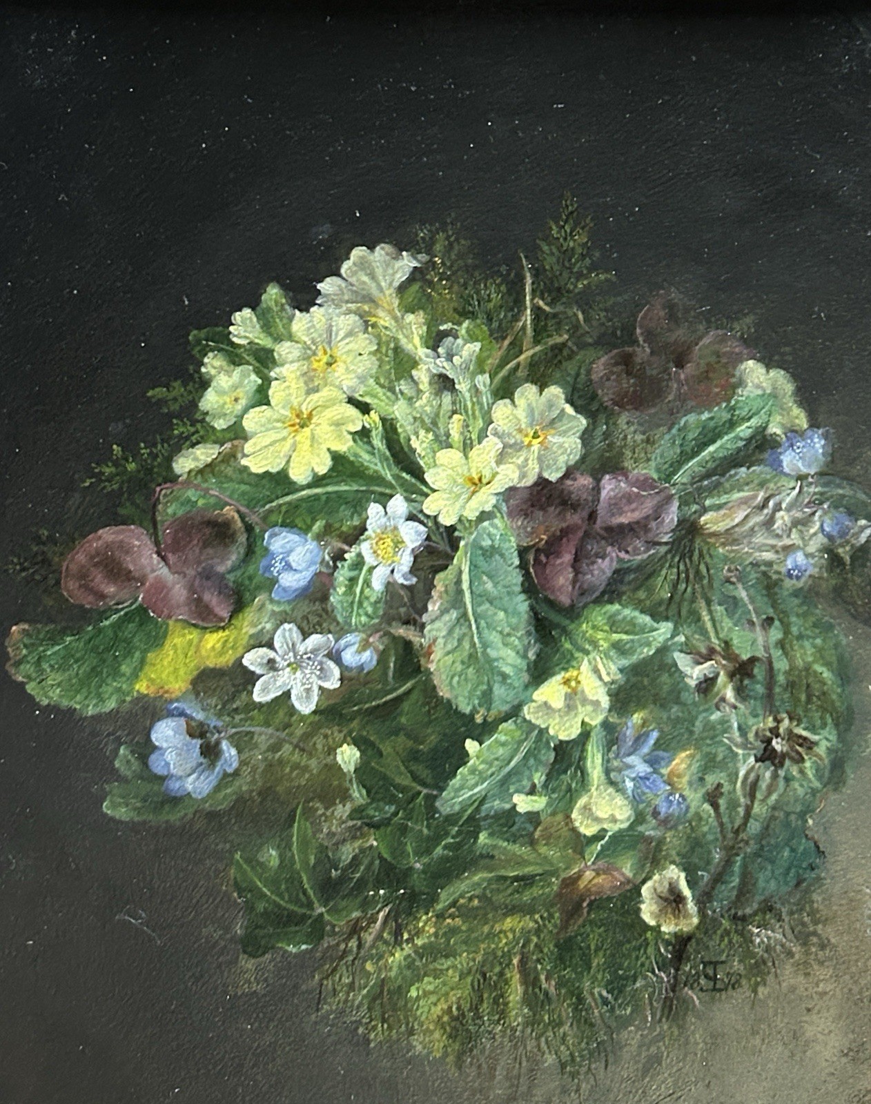 K91 Antyczny Obraz Olejny, Bukiet, Kwiaty, Liście, Sygnowany, W Obrazie, Wysoka Jakość - obrazek 4