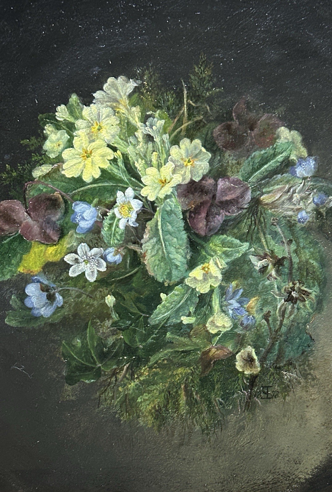 K91 Antyczny Obraz Olejny, Bukiet, Kwiaty, Liście, Sygnowany, W Obrazie, Wysoka Jakość - obrazek 5