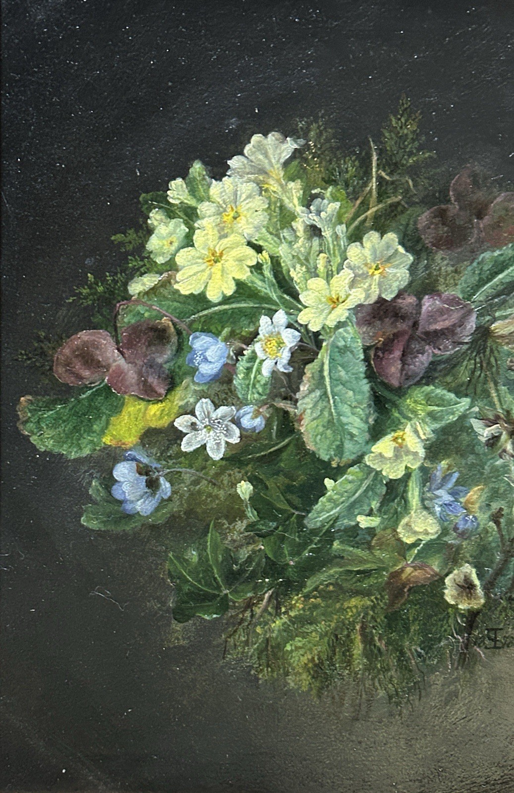 K91 Antyczny Obraz Olejny, Bukiet, Kwiaty, Liście, Sygnowany, W Obrazie, Wysoka Jakość - obrazek 6