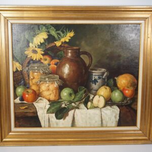 K108 Obraz olejny Martwa natura Kwiaty Owoce