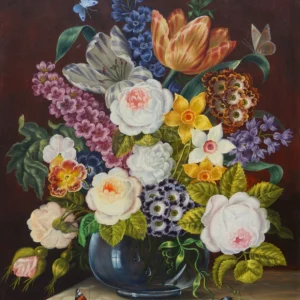 K137 Duża martwa natura z kwiatami i motylami