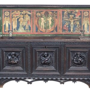 K140 Ręcznie rzeźbiona, neośredniowieczna skrzynia  XIX wiek