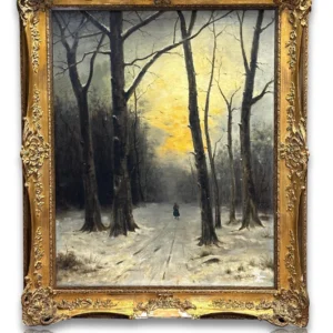 K176 Zimowa aleja w wieczornym świetle - olej na płótnie