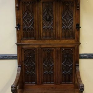 S3928 Neogotycka ławka/skrzynia z wieszakiem, XIX w.