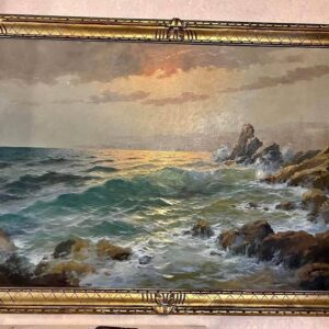 S4516 Burzliwy pejzaż morski, Olej na płótnie, XX w.