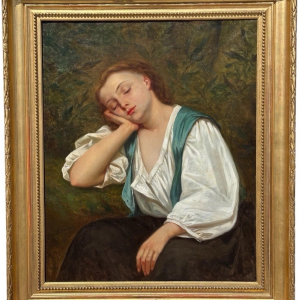 S65 Portret śpiącej kobiety, Olej na płótnie, XIX w.