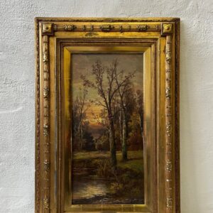 K728 Obraz olejny Wieczorne słońce w lesie