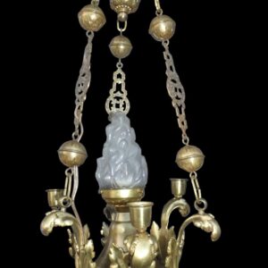 K743 Stara lampa żyrandolowa z brązu z 3 świecznikami