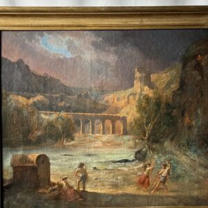 K796 Obraz Olejny - Tancerze pod burzą przy moście