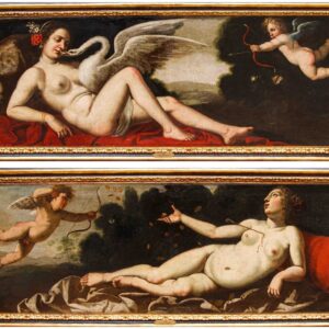 S2657 Leda z łabędziem / Danae i złoty deszcze, Para olej na płótnie, XVII w.