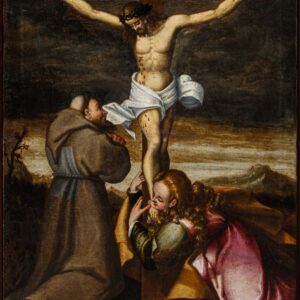 S4141 Ukrzyżowanie z Magdaleną i franciszkaninem, Olej na płótnie, XVI w.