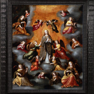 S4605 Koronacja Matki Boskiej z aniołami, Olej na drewnie, XVII w.